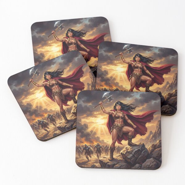 Item preview, Ilustración de mujer bárbara en pose de lucha en estilo de arte fantástico designed and sold by Vintage Designs +.
