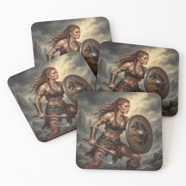 Item preview, Barbarian Woman in fighting pose illustration fantasy art style designed and sold by Vintage Designs +.