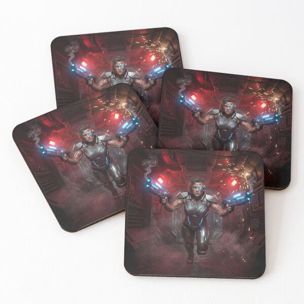Item preview, Cyber scifi space marine woman with pistols in a fighting pose illustration fantasy art style designed and sold by Vintage Designs +.