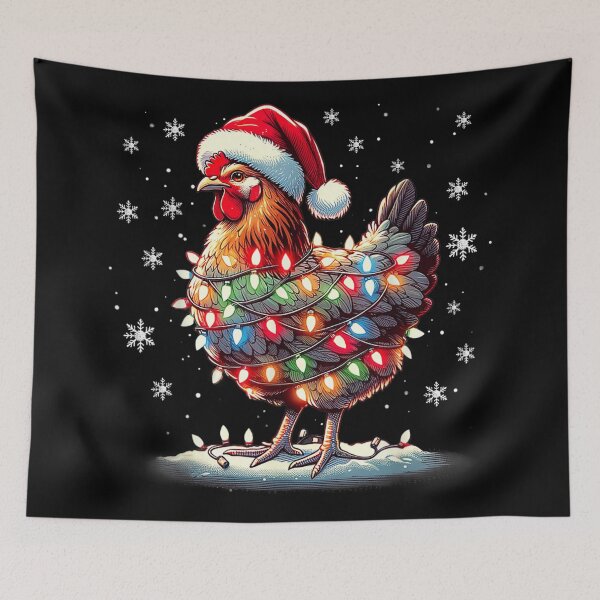 Item preview, Funny Chicken Hen Wearing Santa Hat Christmas Lights Ugly Sweater Style designed and sold by MassonCalepon.