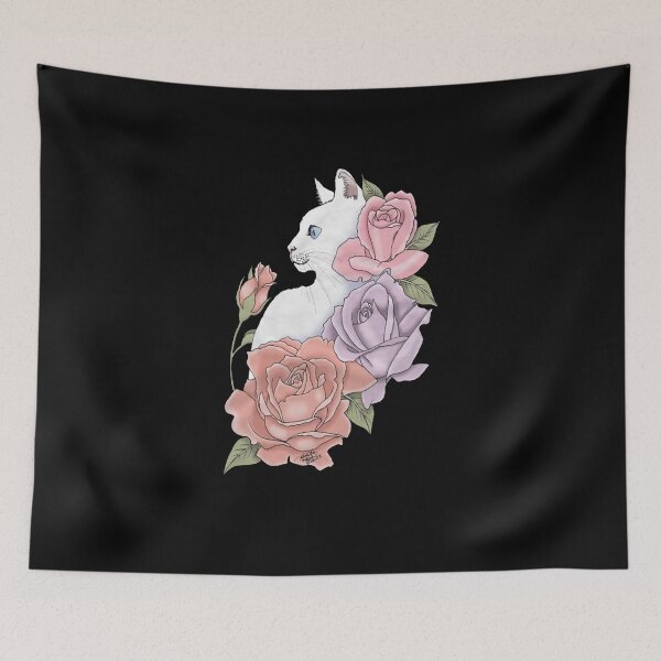 Item preview, White cat and Roses designed and sold by IhanVaanMaArt.