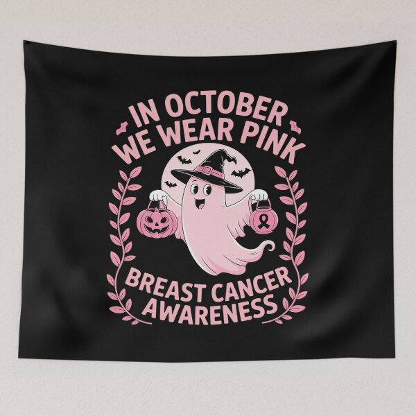 Item preview, October We Wear Pink Ghost Halloween Pumpkins Breast Cancer designed and sold by CultureSpec.