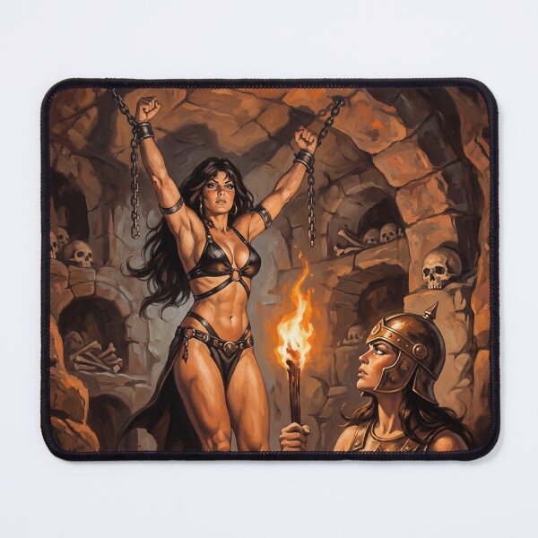 Item preview, Amazon Interrogation of a Barbarian warrior woman in Defiance illustration fantasy art style designed and sold by Vintage Designs +.
