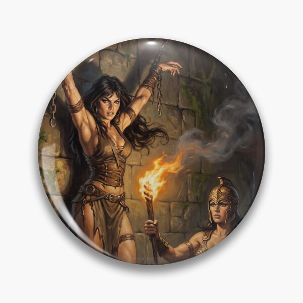 Artikelvorschau, Amazonen verhören eine barbarische Kriegerin in Defiance-Illustrationen im Fantasy-Kunststil entworfen und verkauft von Vintage Designs +.