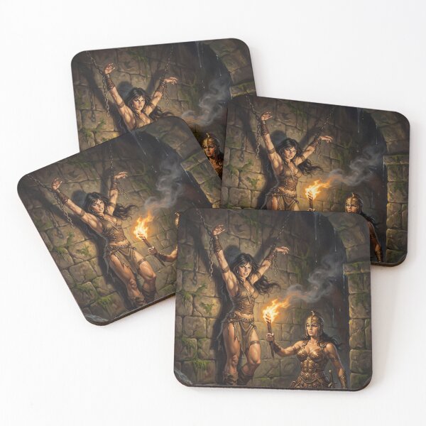 Item preview, Amazon Interrogation of a Barbarian warrior woman in Defiance illustration fantasy art style designed and sold by Vintage Designs +.