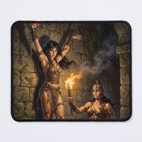 Item preview, Amazon Interrogation of a Barbarian warrior woman in Defiance illustration fantasy art style designed and sold by Vintage Designs +.