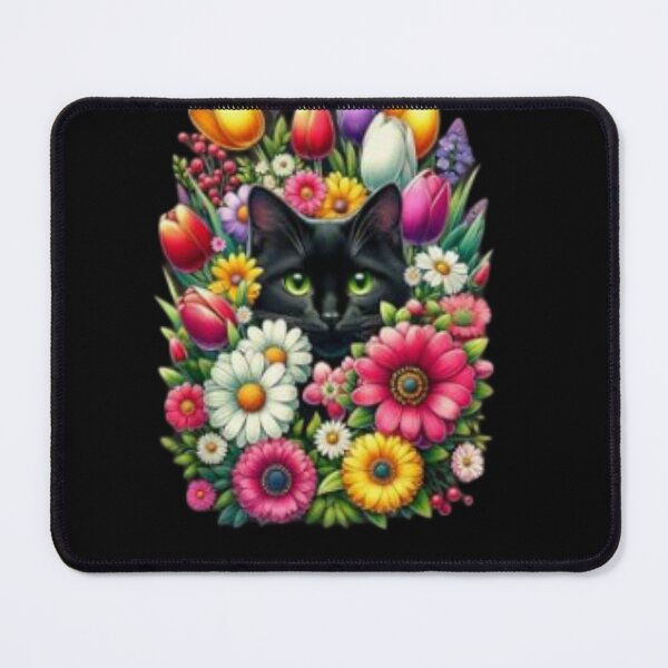 Item preview, Boho Cute Black Cat Hiding in Spring Flowers designed and sold by MyzoToyota.