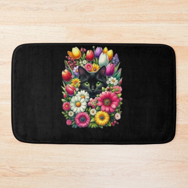 Item preview, Boho Cute Black Cat Hiding in Spring Flowers  designed and sold by MyzoToyota.
