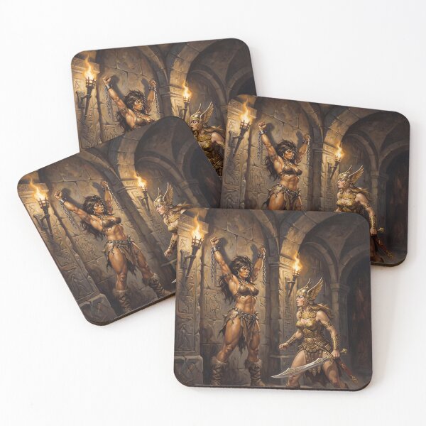 Item preview, mazon Interrogation of a Barbarian warrior woman in Defiance illustration fantasy art style designed and sold by Vintage Designs +.