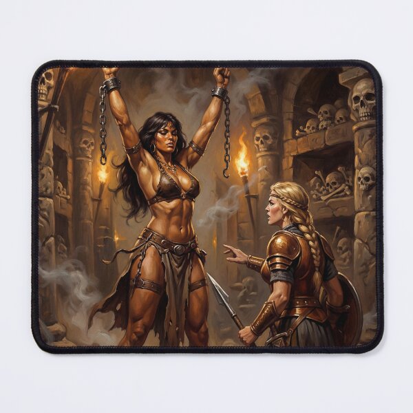 Item preview, Amazon Interrogation of a Barbarian warrior woman in Defiance illustration fantasy art style designed and sold by Vintage Designs +.