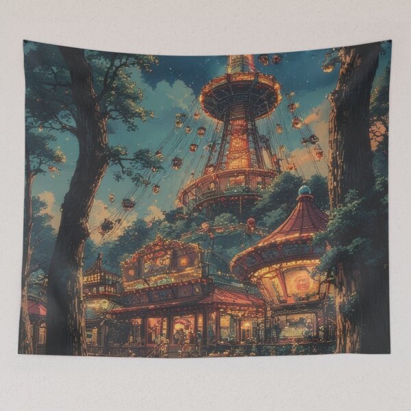 Item preview, Nighttime amusement park in anime style designed and sold by Mianku | Für das Leben.