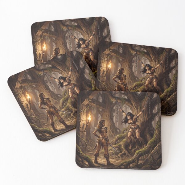 Item preview, Amazon Interrogation of a Barbarian warrior woman in Defiance illustration fantasy art style designed and sold by Vintage Designs +.