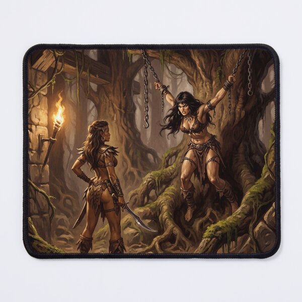Item preview, Amazon Interrogation of a Barbarian warrior woman in Defiance illustration fantasy art style designed and sold by Vintage Designs +.