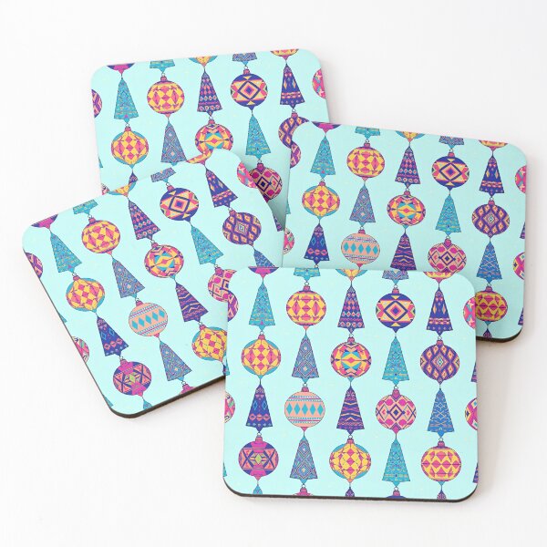 Item preview, Vibrant Geometric Christmas Ornaments Hanging Pattern on Bright Sky-Blue Background designed and sold by KanDa-Shop.
