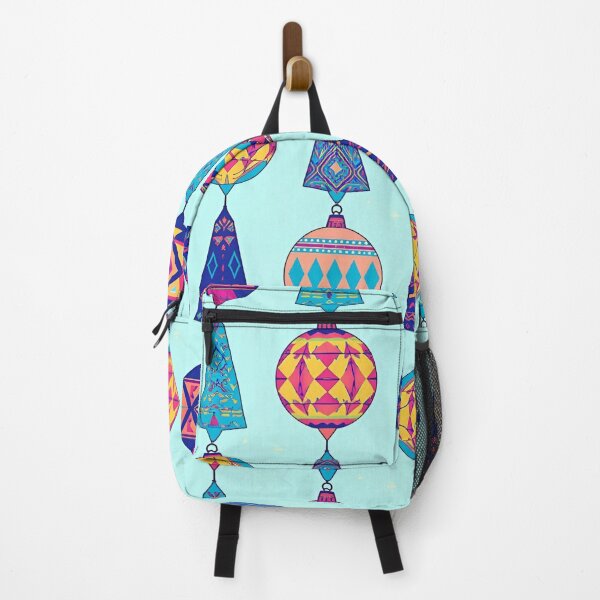 Item preview, Vibrant Geometric Christmas Ornaments Hanging Pattern on Bright Sky-Blue Background designed and sold by KanDa-Shop.