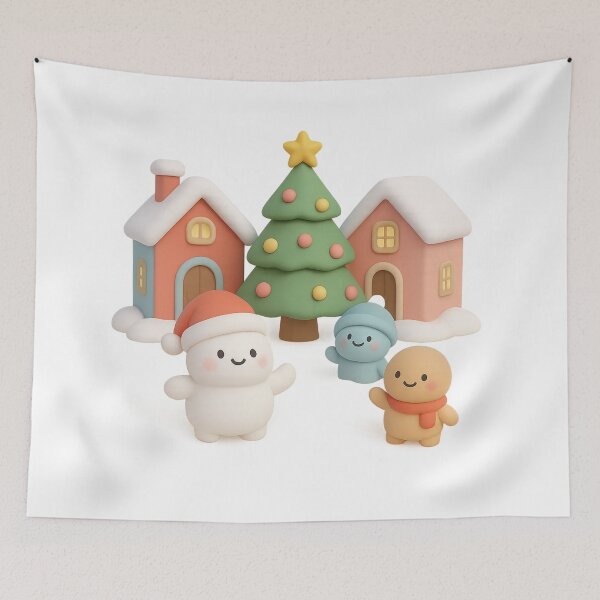 Item preview, Cute Cozy Christmas Village Holiday Scene | Kawaii Fun Christmas Art designed and sold by Moons Studio.