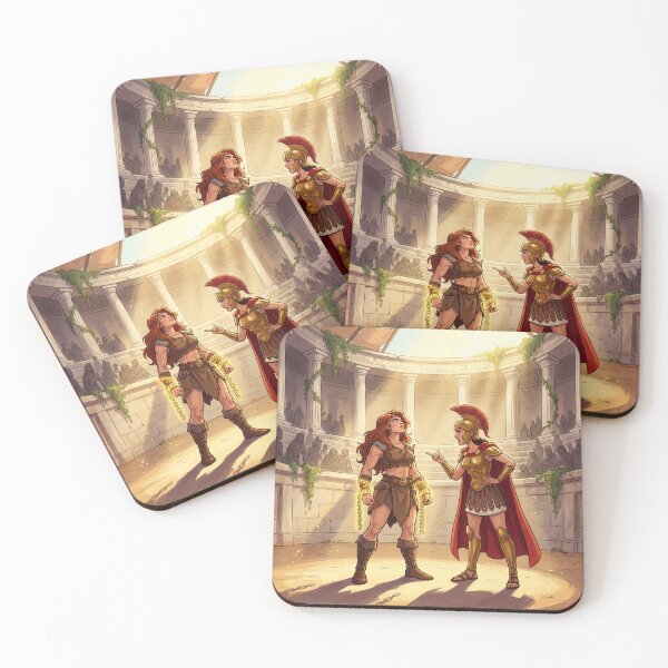 Item preview, A Barbarian and a Roman argue in a gladiatorial ring illustration fantasy art style designed and sold by Vintage Designs +.