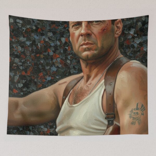 Item preview, Die Hard John McClane Art | Classic Action Hero Bruce Willis Oil Painting Style Portrait | Nakatomi Plaza designed and sold by Art's Diner.