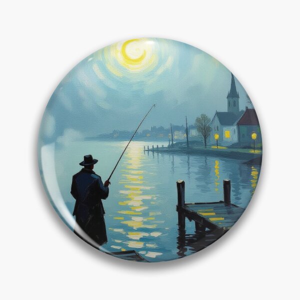 Item preview, Moonlight Fishing Scene with Village Glow - Peaceful Night Reflections & Storyrich Lake Atmosphere designed and sold by FotoworldEdel.