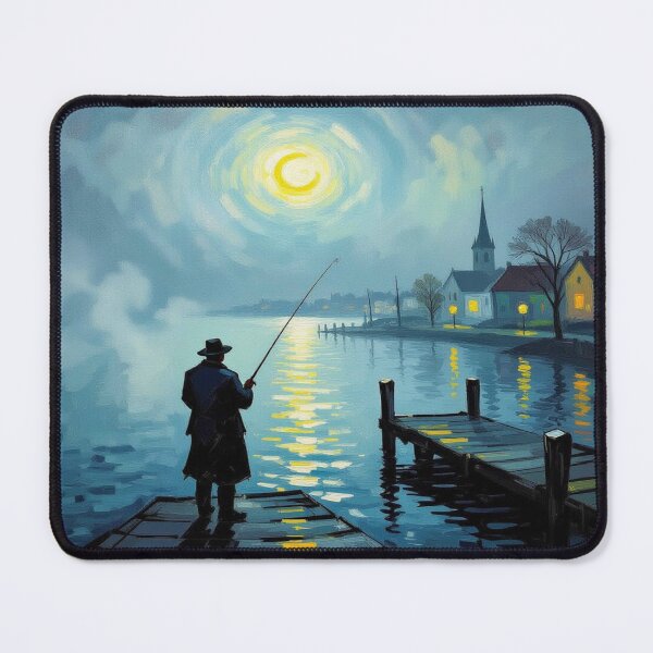 Item preview, Moonlight Fishing Scene with Village Glow - Peaceful Night Reflections & Storyrich Lake Atmosphere designed and sold by FotoworldEdel.