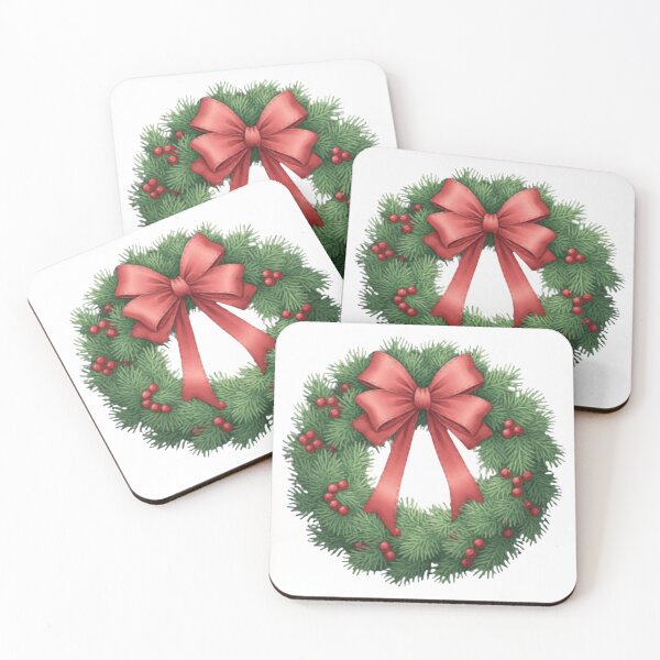 Item preview, Christmas Wreath Illustration – Classic Holiday Greenery with Red Bow and Berries designed and sold by infocart.