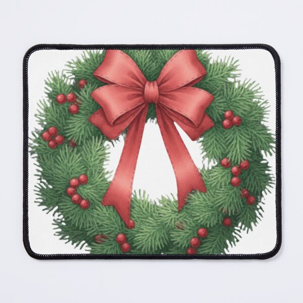 Item preview, Christmas Wreath Illustration – Classic Holiday Greenery with Red Bow and Berries designed and sold by infocart.