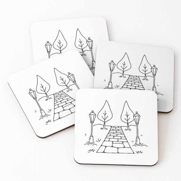 Item preview, Torches lighting both sides of a cobblestone path in the forest designed and sold by rasagamastore.