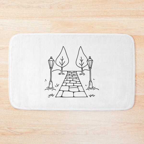 Item preview, Torches lighting both sides of a cobblestone path in the forest designed and sold by rasagamastore.