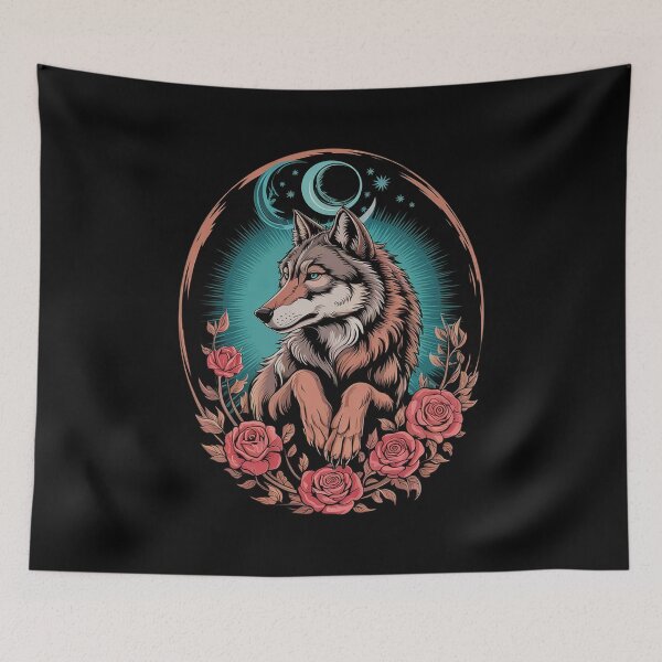Item preview, Botanical Wolf Women Roses Full Moon Kids Floral Wolf  designed and sold by MyzoToyota.