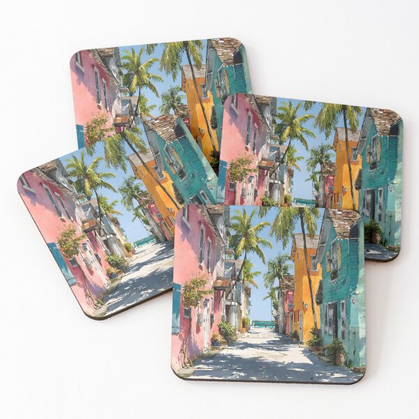 Item preview, Key West Pastel Street with Conch Houses and Tropical Palms designed and sold by daila70.