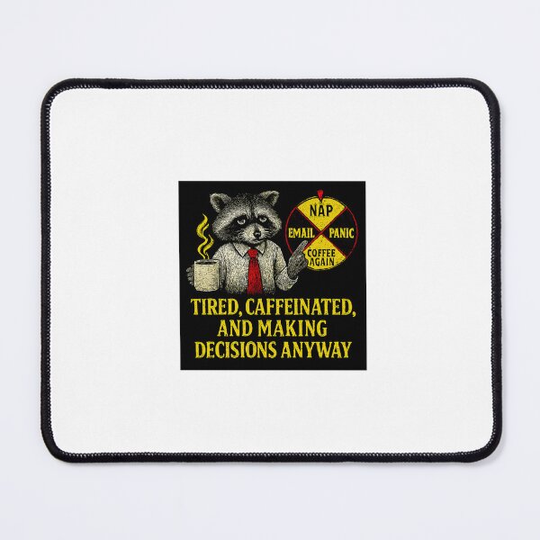 Item preview, Tired Caffeinated and Making Decisions Anyway – Funny Raccoon Mug designed and sold by inkfluenceart.