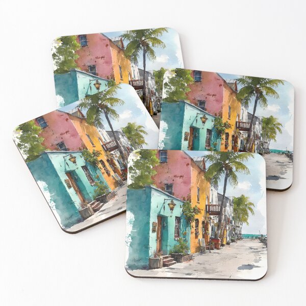 Item preview, Sunlit Key West Lane with Pastel Homes and Ocean Breeze designed and sold by daila70.