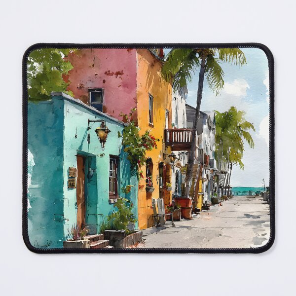 Item preview, Sunlit Key West Lane with Pastel Homes and Ocean Breeze designed and sold by daila70.