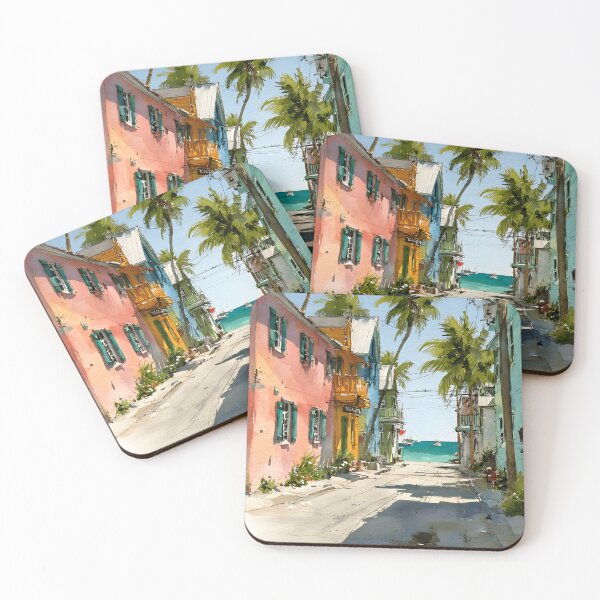 Item preview, Colorful Key West Street with Palms and Distant Ocean Glow designed and sold by daila70.