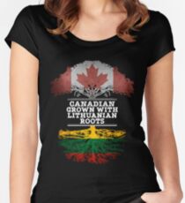 Canadian Grown With Lithuanian Roots Gift For Lithuanian From Lithuania - Lithuania Flag in Roots Women's Fitted Scoop T-Shirt