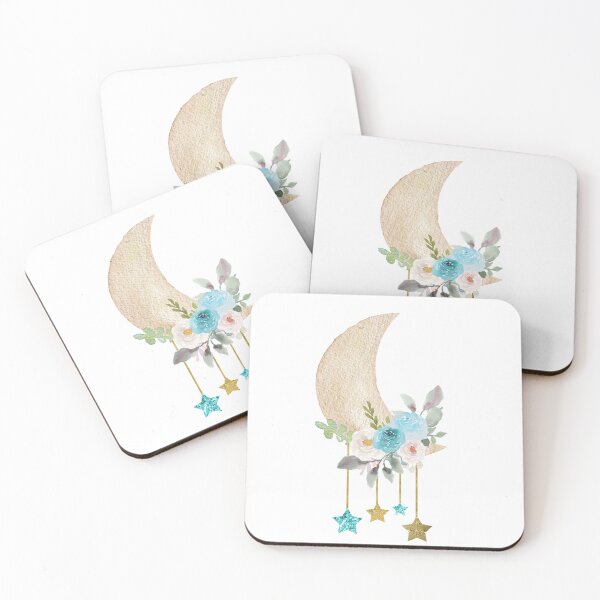 Item preview, Watercolor Crescent Moon with Flowers – Celestial Floral Boho Art designed and sold by MGdezigns.
