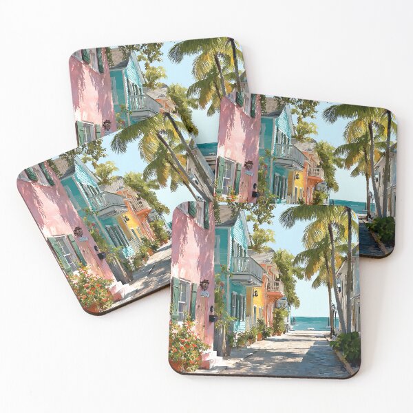Item preview, Key West Pastel Avenue with Palms and Caribbean Hues designed and sold by daila70.