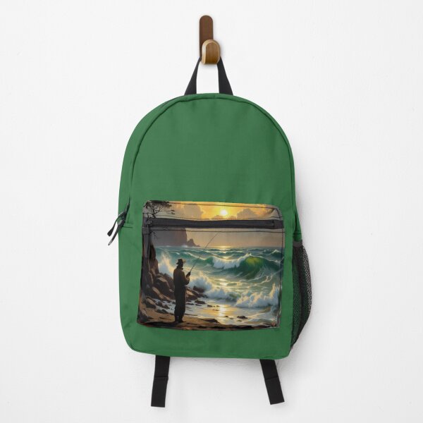 Item preview, Sunset Fishing on the Rocky Beach - Golden Light, Windswept Tree & Peaceful Coastal Vibes designed and sold by FotoworldEdel.