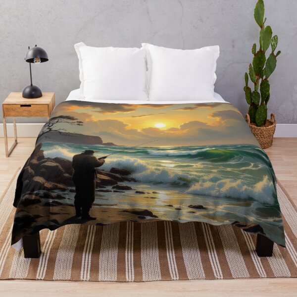 Item preview, Sunset Fishing on the Rocky Beach - Golden Light, Windswept Tree & Peaceful Coastal Vibes designed and sold by FotoworldEdel.