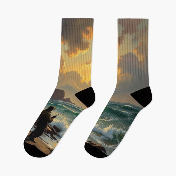 Item preview, Sunset Fishing on the Rocky Beach - Golden Light, Windswept Tree & Peaceful Coastal Vibes designed and sold by FotoworldEdel.