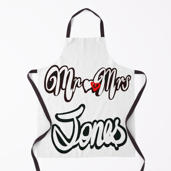 Item preview, Mr Mrs Jones Personalised mister mistress for wedding anniversary newly wed Valentine’s Day wife husband, couple. Romantic White cursive text on black background with love heart designed and sold by Artonmytee.