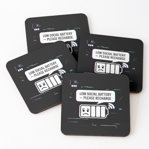 Item preview, Low Social Battery Glitch Design with Sad Icon and Recharge Message designed and sold by SplashTastic.