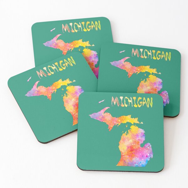 Item preview, Vibrant Michigan Watercolor Map - Upper and Lower Peninsula designed and sold by mashmosh.