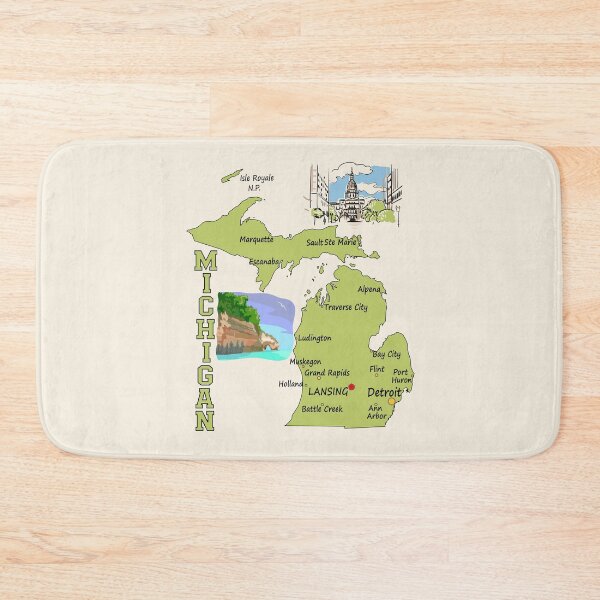 Item preview, Michigan State Map & Travel Graphic | Vintage-Inspired Great Lakes T-Shirt designed and sold by mashmosh.