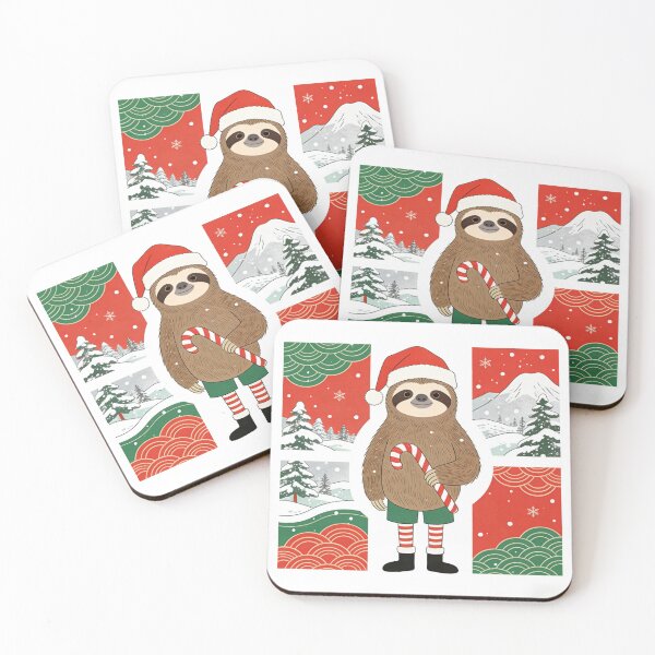 Item preview, Ukiyo-e Japanese Pattern Sloth Christmas Illustration with Snowy Winter Landscape Panels designed and sold by Cherrydora.
