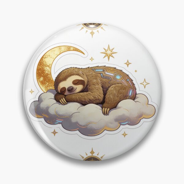 Item preview, Cyber Sloth Dreamer on a Cloud - Golden Celestial Sleep Techwear Art Deco Sticker designed and sold by Cherrydora.