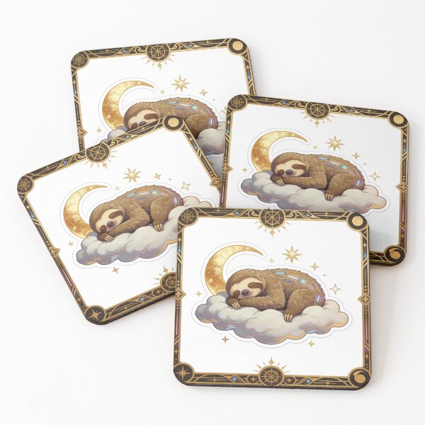 Item preview, Cyber Sloth Dreamer on a Cloud - Golden Celestial Sleep Techwear Art Deco Sticker designed and sold by Cherrydora.