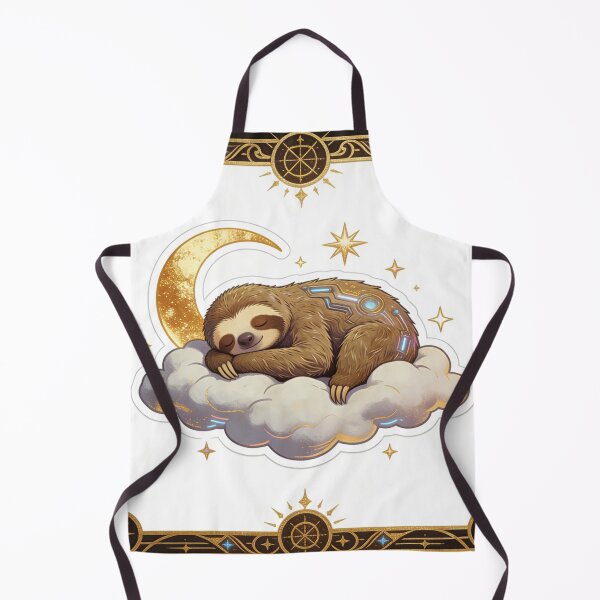 Item preview, Cyber Sloth Dreamer on a Cloud - Golden Celestial Sleep Techwear Art Deco Sticker designed and sold by Cherrydora.