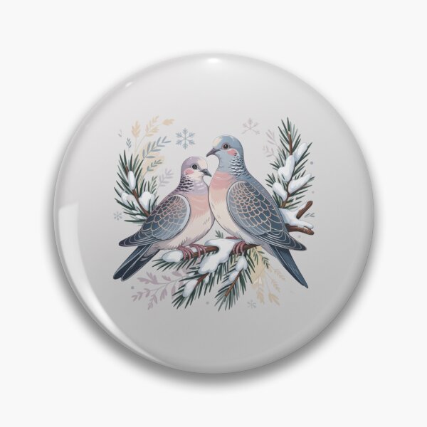 Item preview, Two turtle doves sitting together on a snowy branch designed and sold by 123ks.