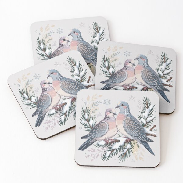 Item preview, Two turtle doves sitting together on a snowy branch designed and sold by 123ks.